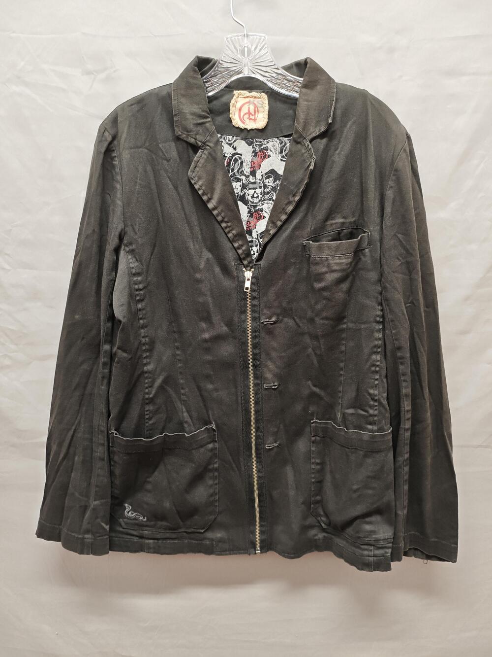 Chor Jacket Mens XS Black Zip Front Notch Lapel Skull Lining Snake Embroidered